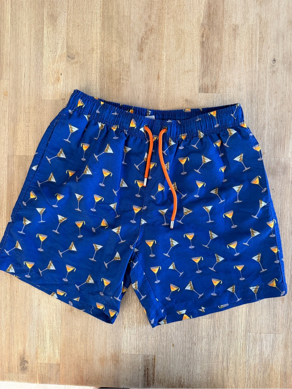 Franks Men's Blue Cocktail Print Swim Shorts with Orange Drawstring